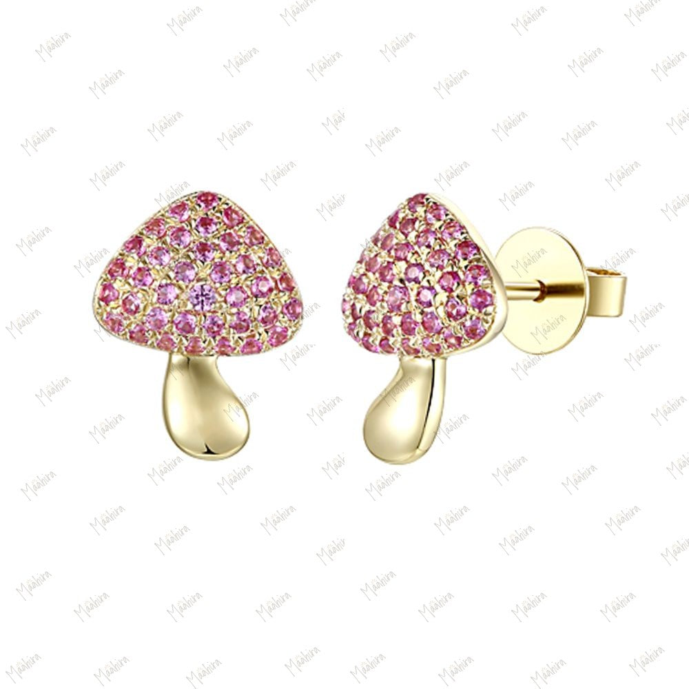 Diamond Mushroom Stud Earrings 10x7.5mm