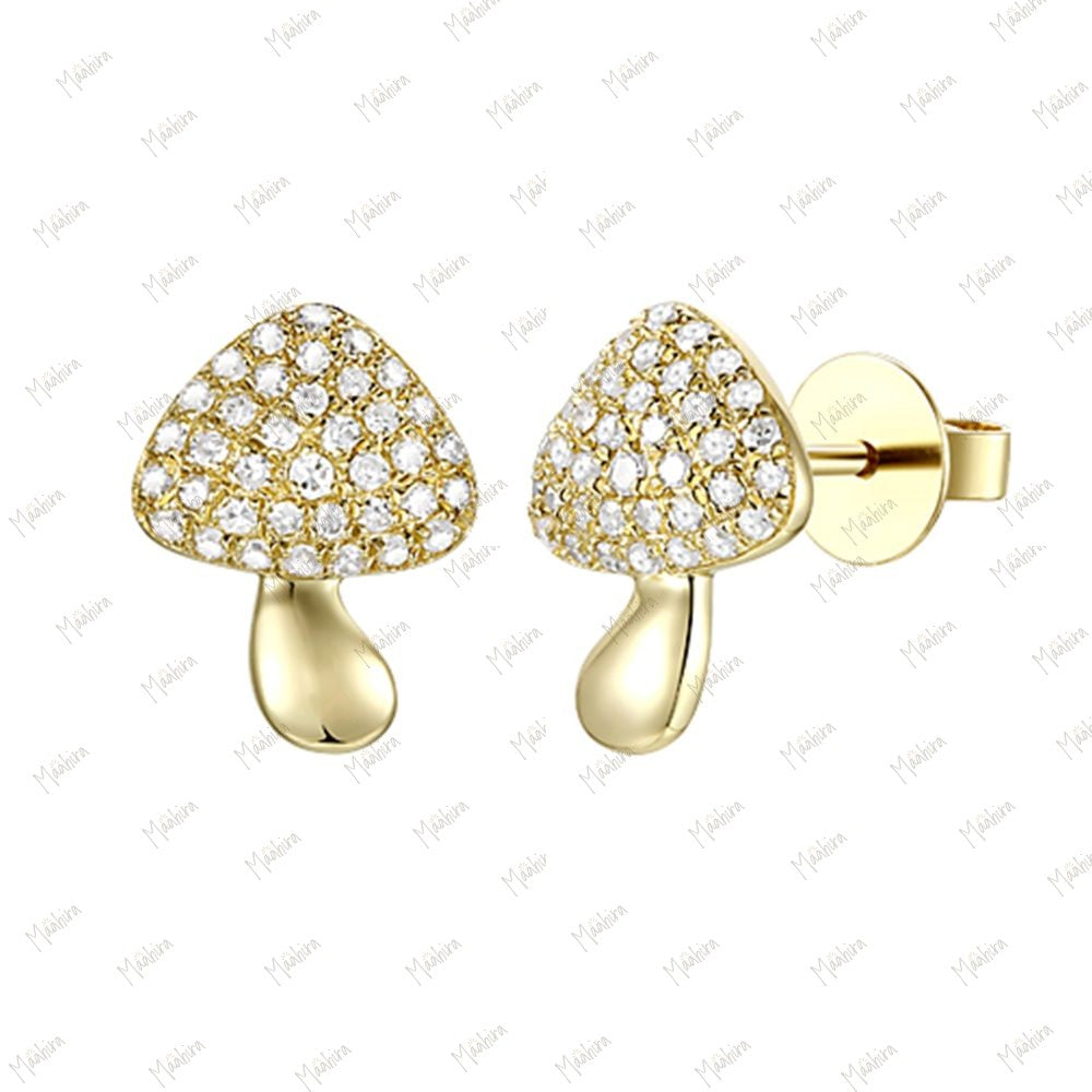 Diamond Mushroom Stud Earrings 10x7.5mm