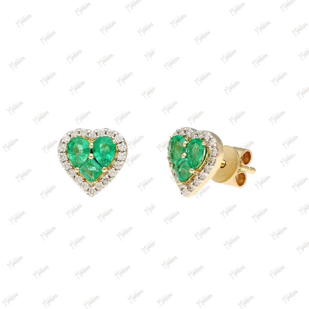 Diamond Emerald Heart-Shaped Studs-9x9.20mm