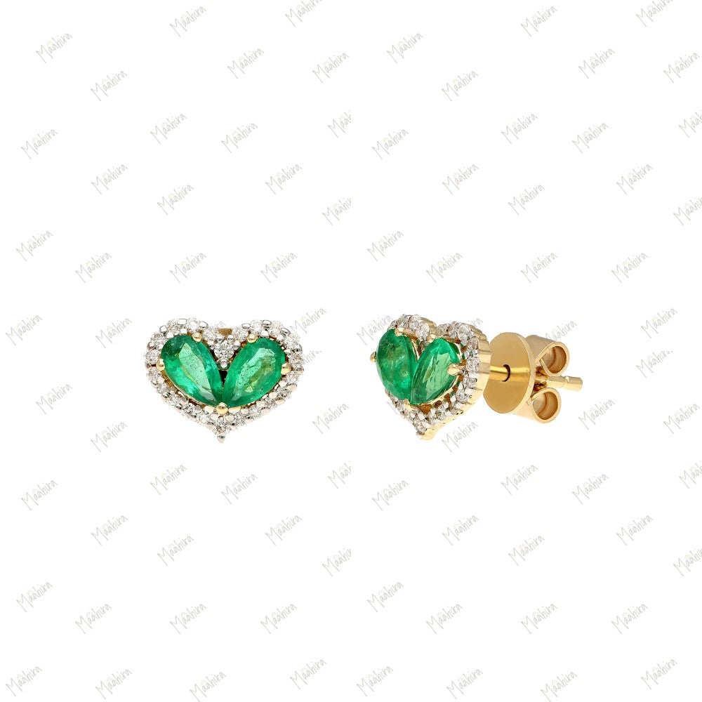 Diamond Emerald Heart-Shaped Studs-7.70x9.20mm