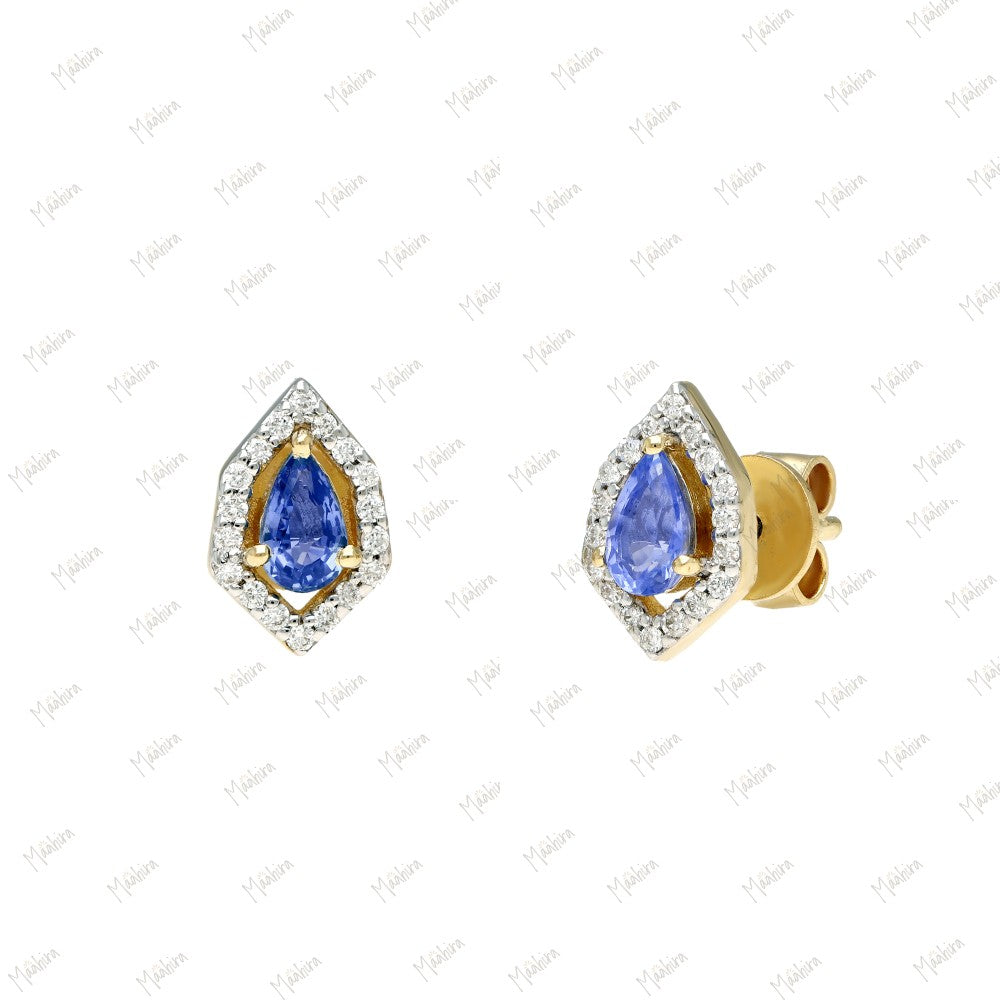 Diamond Blue Sapphire Studs-5.5x8.5mm
