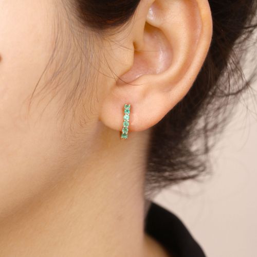 Emerald Sapphire Huggie Studs