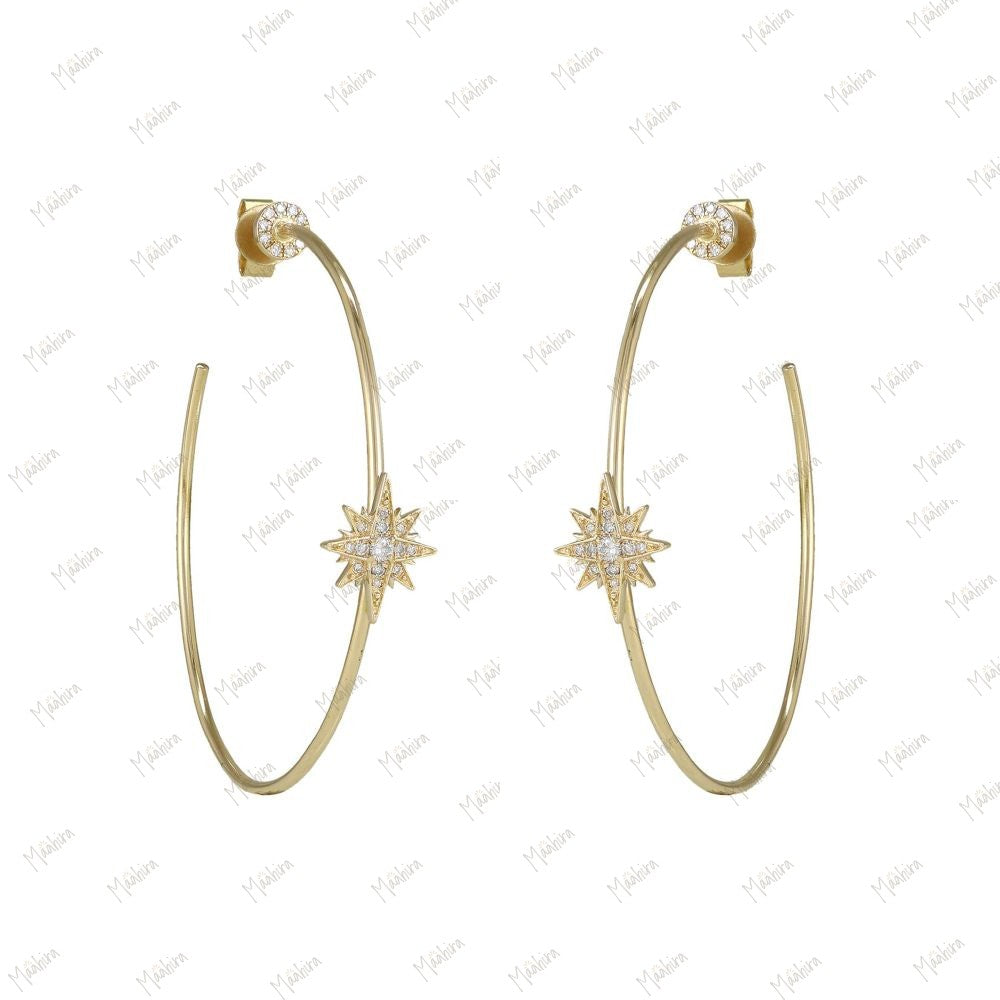 Diamond 1 Star Hoop Earring Outer 50mm