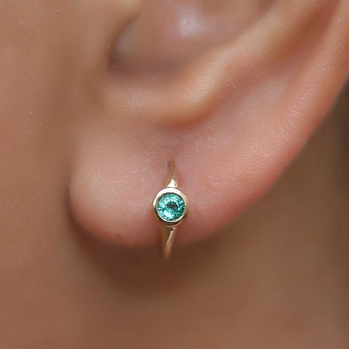 14K Yellow Gold Single Piece Emerald Huggies-12mm
