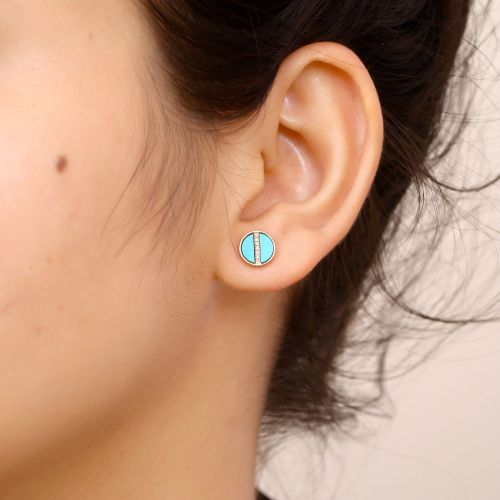 14K Yellow Gold Turquoise & Diamond Round Stud Earrings (8mm)
