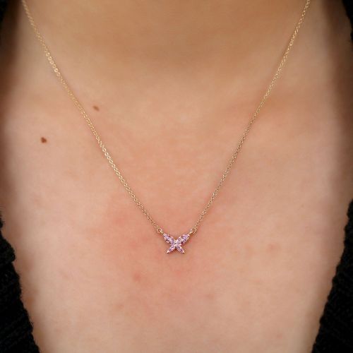 Pink Sapphire Butterfly Necklace 9.50x7.20mm