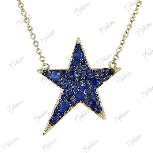 Blue Sapphire Elongated Star Necklace 16.50x20.50mm