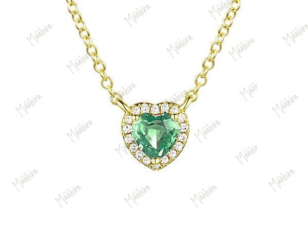 Diamond & 6mm Emerald Heart Pendant Necklace 5.75mm