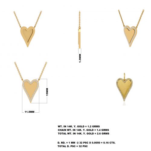 Gold Diamond Heart Pendant Necklace