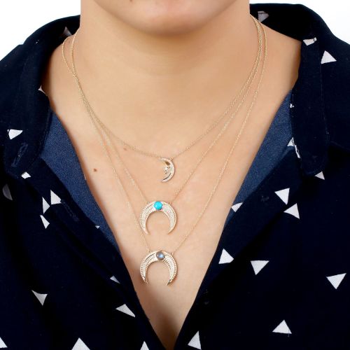 Diamond Moon Face Pendant Necklace