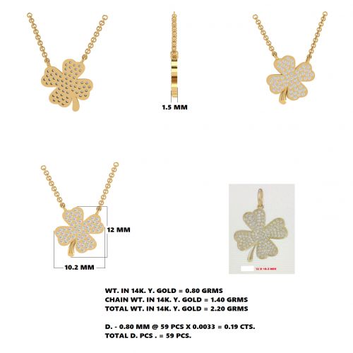 Diamond 4 Leaf Clover Necklace 9.80x12.40mm