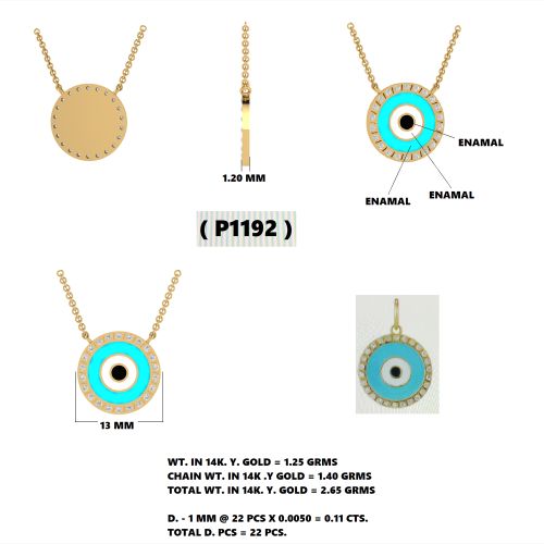 Diamond Enamel Evil Eye Necklace 13mm