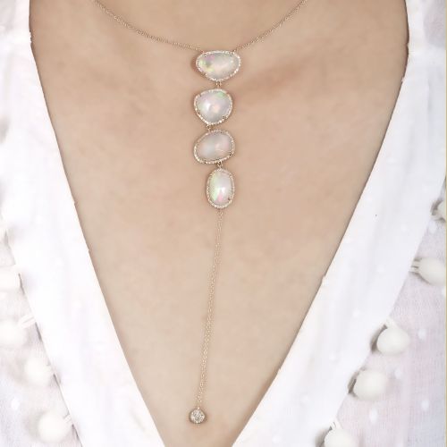 Diamond Ethopian Opal Necklace Free Size Stone