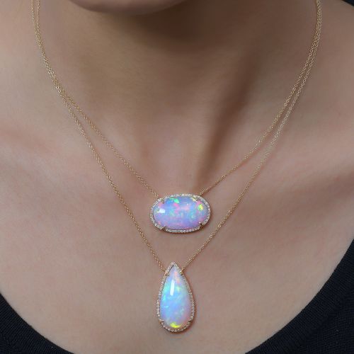 Diamond Teardrop Ethiopian Opal Necklace