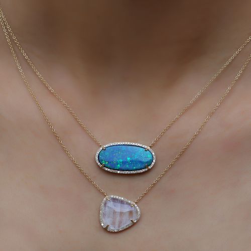 Diamond & Rainbow Moonstone Pendant Necklace