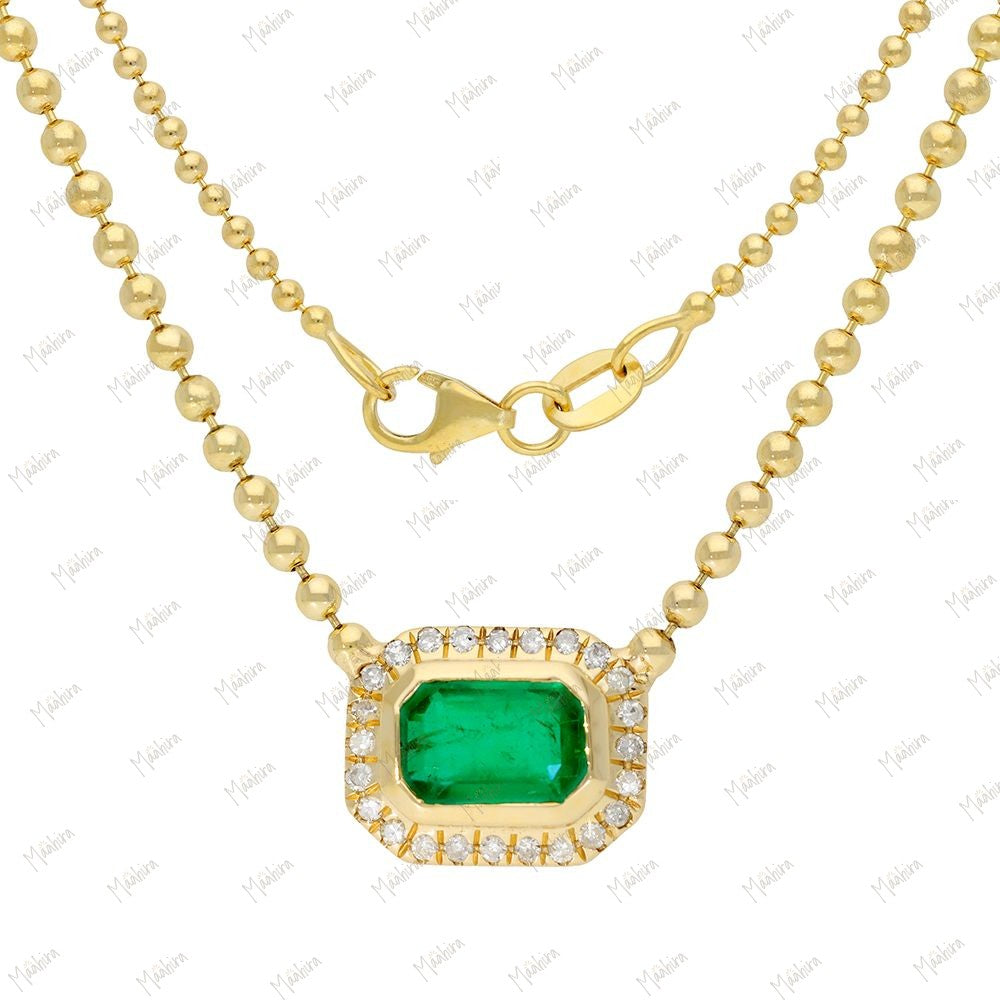 Diamond Emerald Necklace 8x10mm