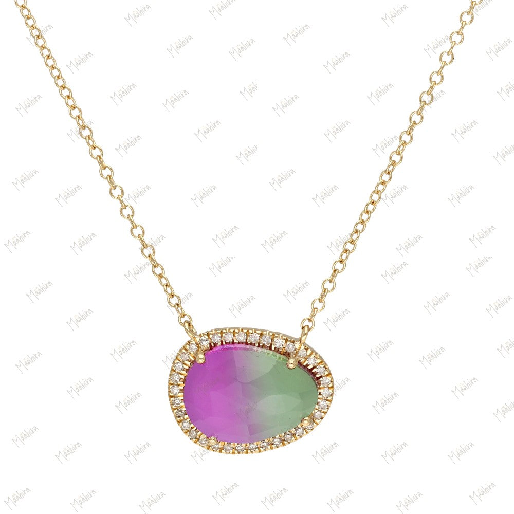 Diamond Aquamarine/Bio Tourmaline/Labradorite/BlueTopaz/Mother of Pearl/Pink Tourmaline/Rainbow Moonstone/Tanzanite Hydro Necklace-10.80x13.60mm