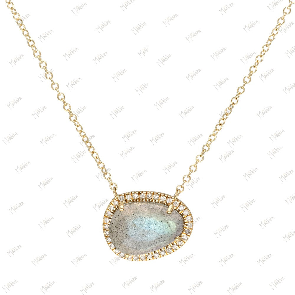 Diamond Aquamarine/Bio Tourmaline/Labradorite/BlueTopaz/Mother of Pearl/Pink Tourmaline/Rainbow Moonstone/Tanzanite Hydro Necklace-10.80x13.60mm