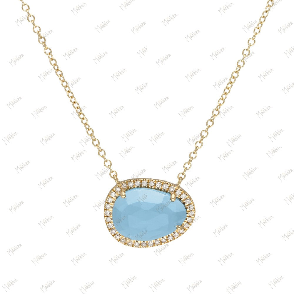 Diamond Aquamarine/Bio Tourmaline/Labradorite/BlueTopaz/Mother of Pearl/Pink Tourmaline/Rainbow Moonstone/Tanzanite Hydro Necklace-10.80x13.60mm