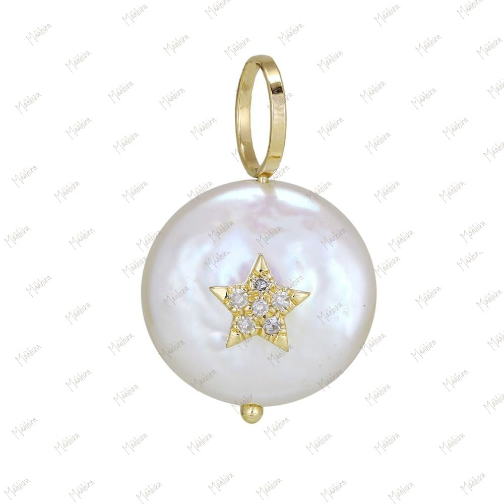 Round Pearl With Star Pendant 14mm