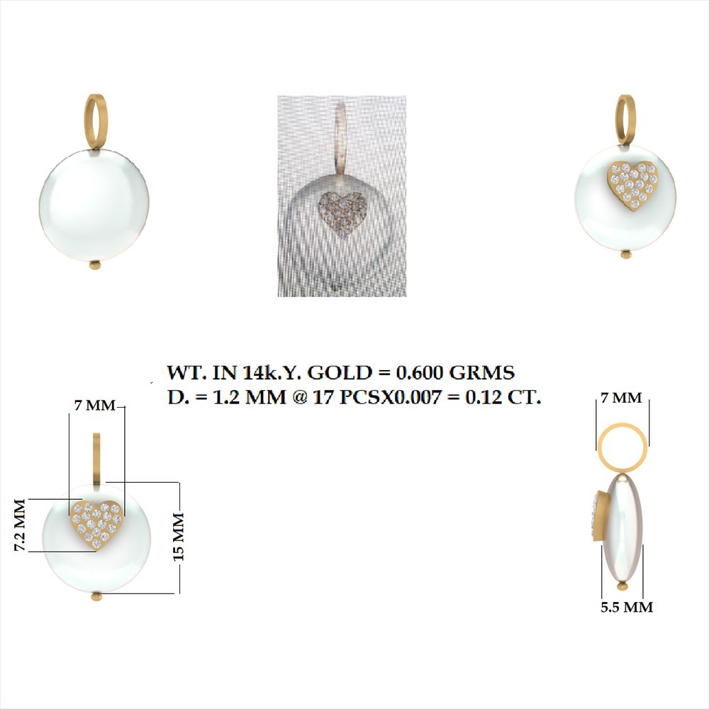 Pearl Pendant with Diamond Heart 14mm