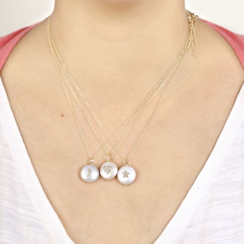 Pearl Pendant with Diamond Heart 14mm