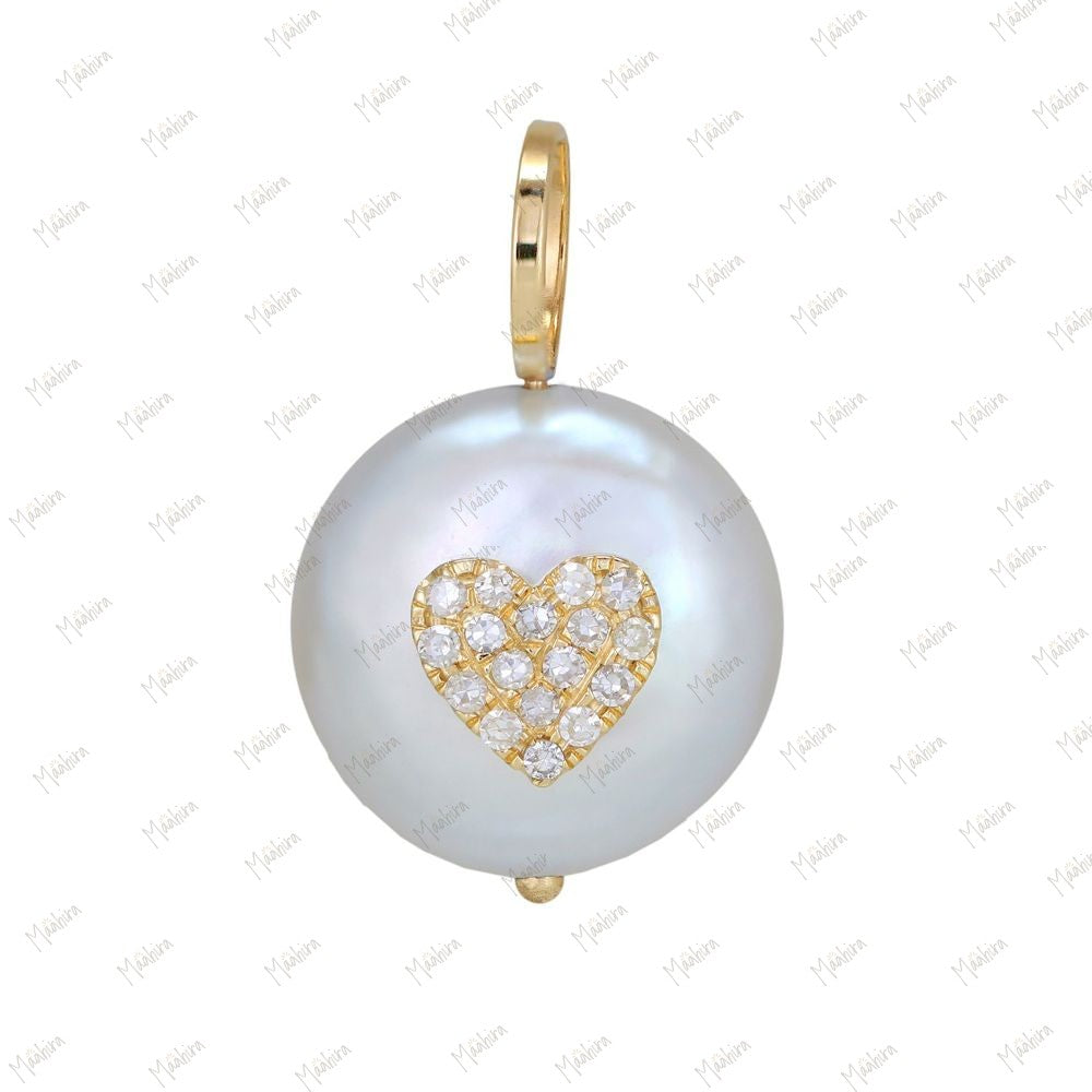 Pearl Pendant with Diamond Heart 14mm