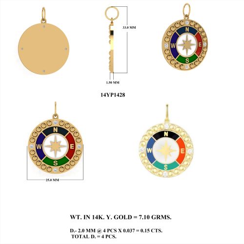 Multi Enamel Compass Pendant
