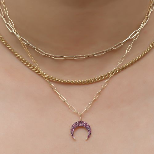 Minimalist Gold Ruby Horn Pendant