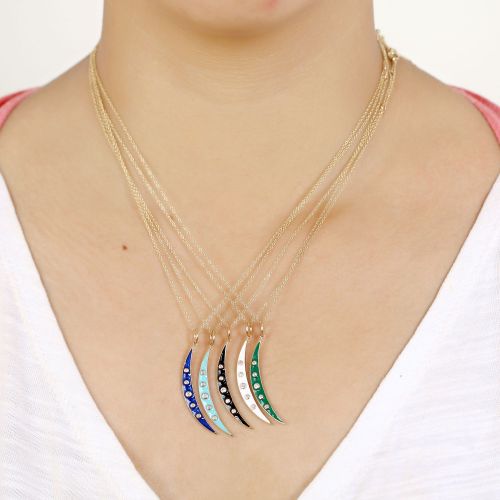 Diamond & Blue enamel Moon Pendant 37mm