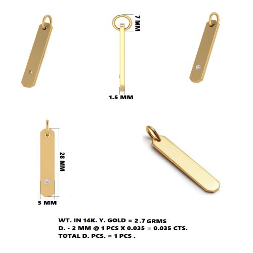 Diamond Solid Gold Bar Pendant (5x28mm)