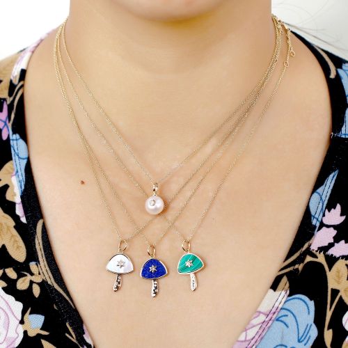 Diamond & Mother Of Pearl Mushroom Pendant 14x20mm