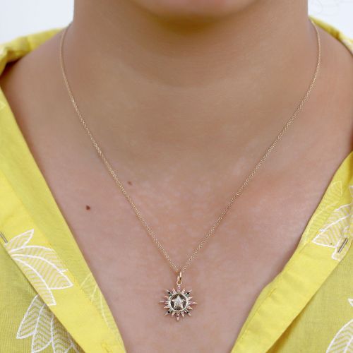 Diamond Multi Sapphire Sun Pendant-15.60mm