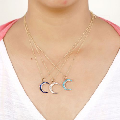 Diamond & Blue Sapphire Moon Pendant 19x20mm