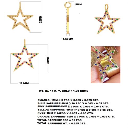 Multi Sapphire Star Pendant 19x20mm