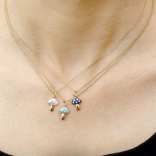 Blue Enamel Diamond Mushroom Pendant 8x13mm