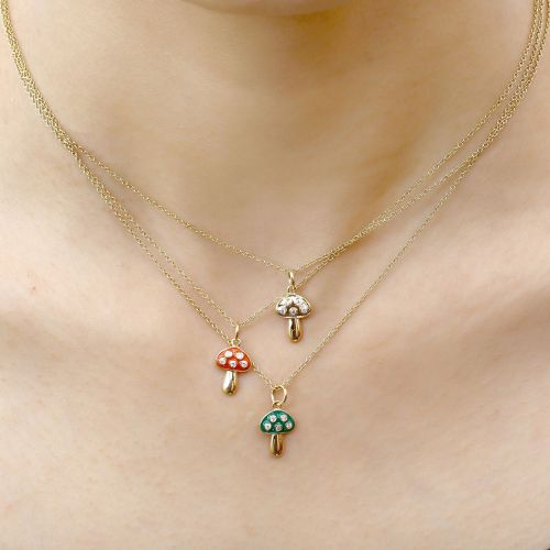 Blue Enamel Diamond Mushroom Pendant 8x13mm