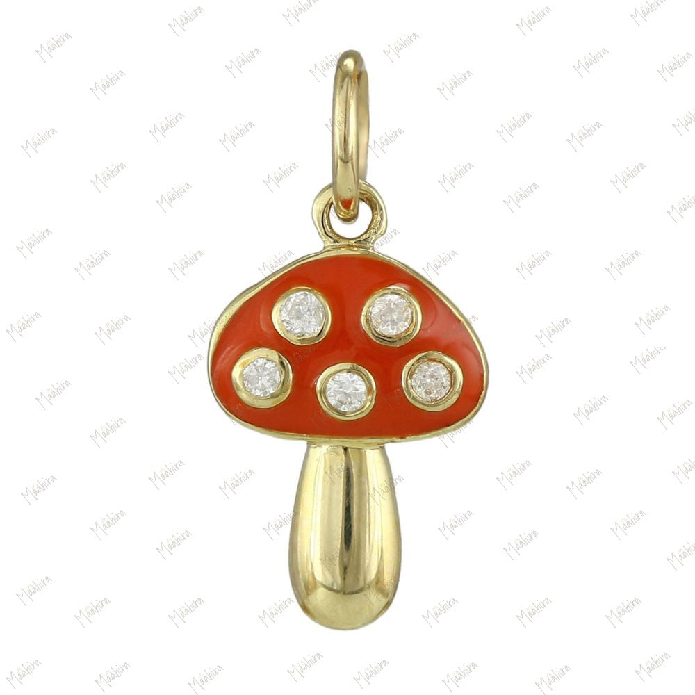 Blue Enamel Diamond Mushroom Pendant 8x13mm