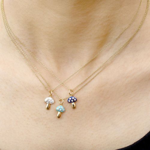Diamond Mushroom Pendant With Black Enamel