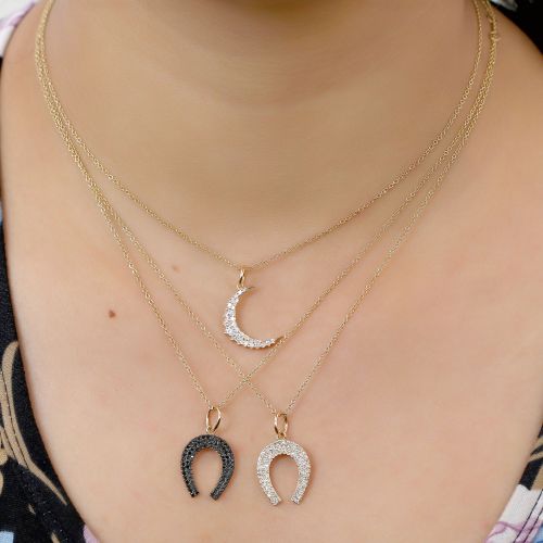 Diamond Moon Pendant With Gold