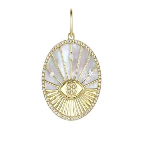 Oval Diamond & Mother Of Pearl Evil Eye Pendant