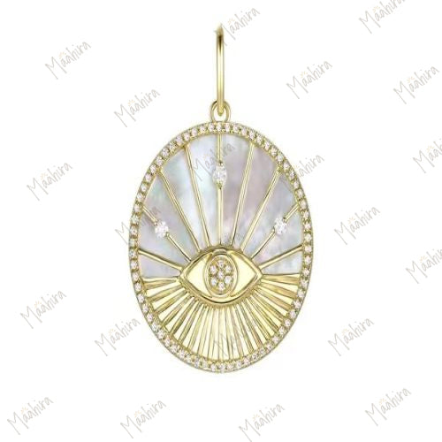 Oval Diamond & Mother Of Pearl Evil Eye Pendant