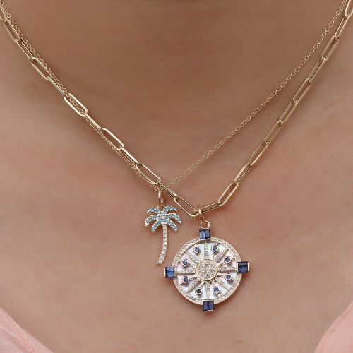 Diamond Blue Sapphire Mop Baguette Pendant