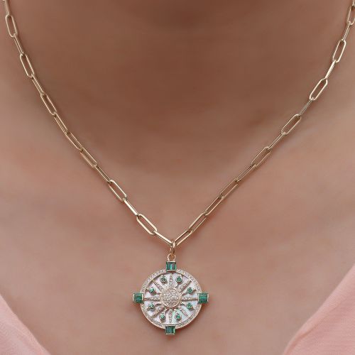 Diamond Blue Sapphire Mop Baguette Pendant