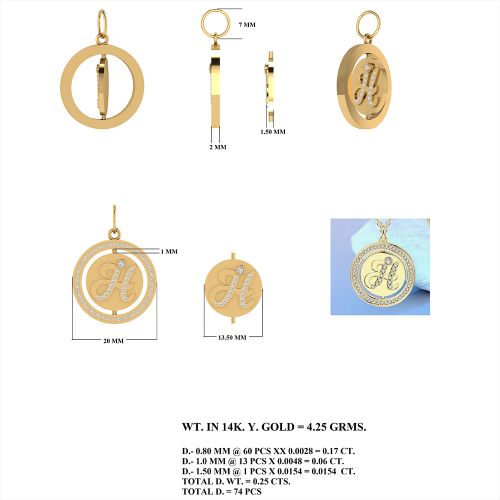 Diamond Initial "H" Disc Pendant