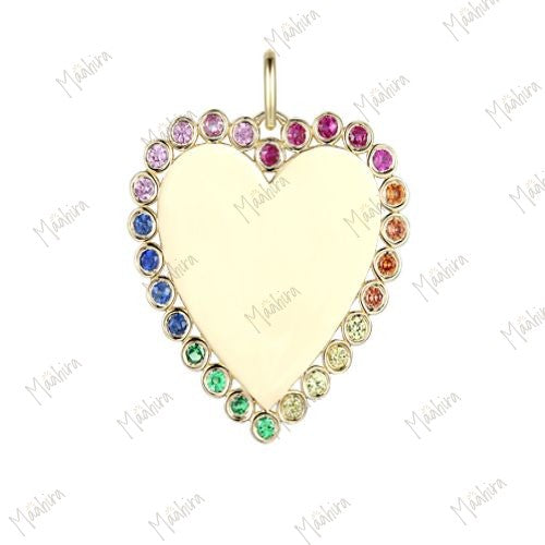 Multicolor Sapphire Border Heart Pendant 20mm