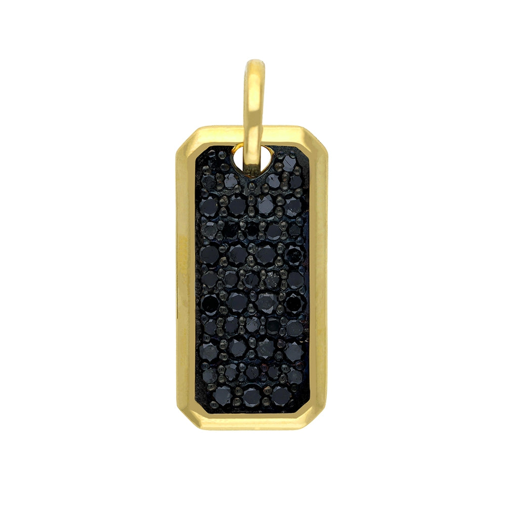 14k Yellow Gold Dog Tag Pink Sapphire/Black Diamond  9x18mm