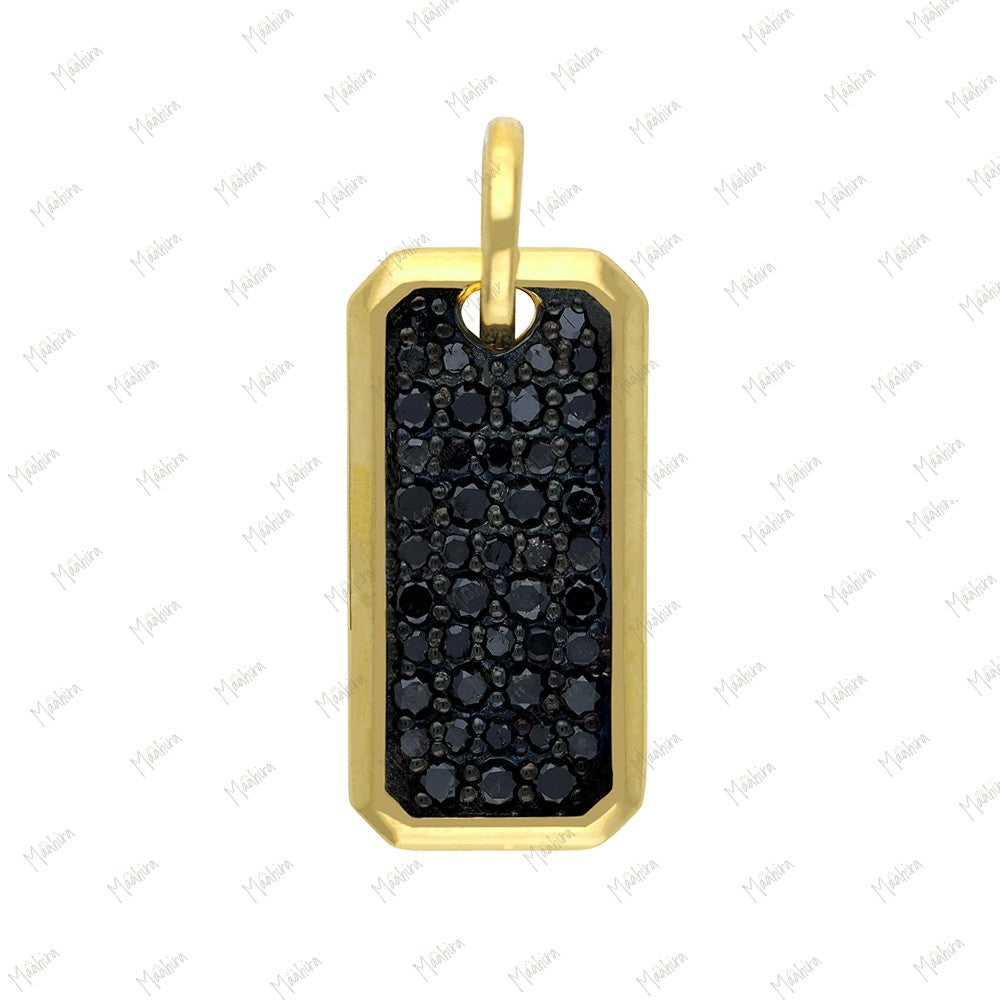 14k Yellow Gold Dog Tag Pink Sapphire/Black Diamond  9x18mm
