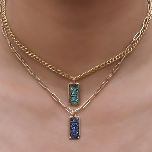Blue Sapphire Dog Tag Pendant 9x18mm