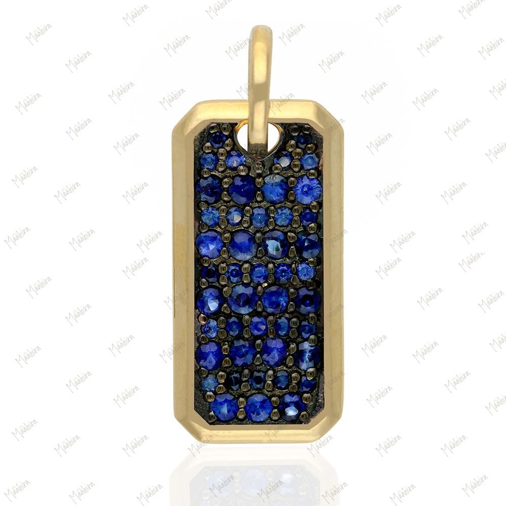 Blue Sapphire Dog Tag Pendant 9x18mm